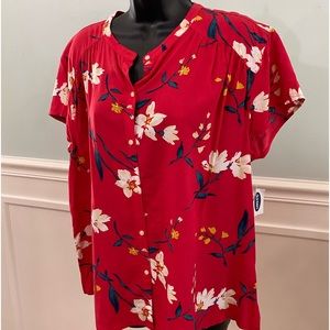 Old Navy red floral print blouse.